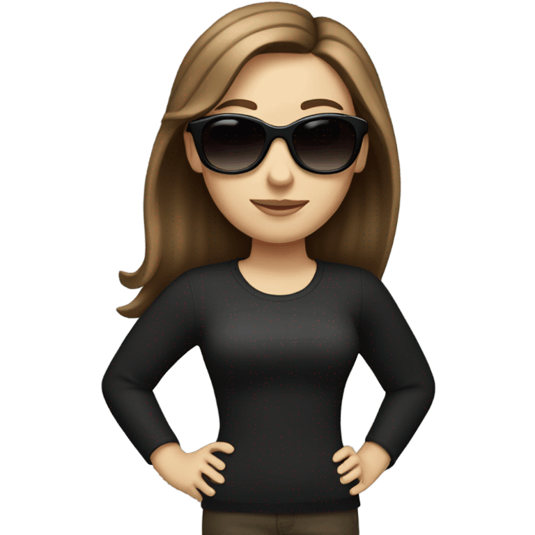 white girl with brown hair wearing black sunglasses emoji