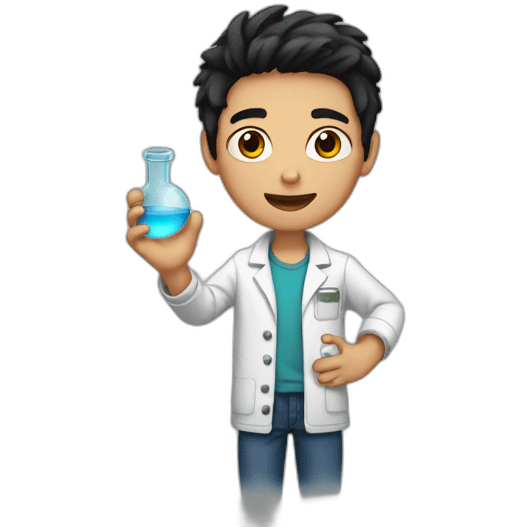 chemistry boy with black hair and his instumants on his hand emoji