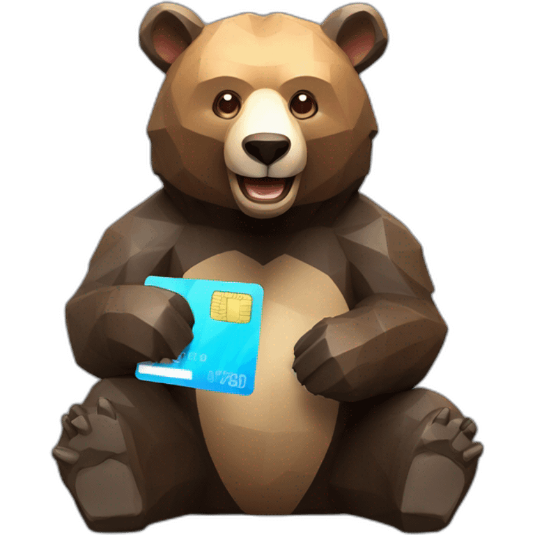 Happy Lowpoly black bear with credit card emoji