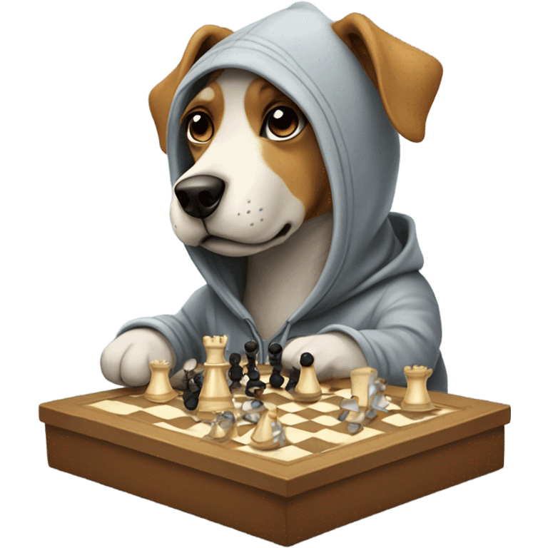 Dog wearing a hoodie while play chess emoji