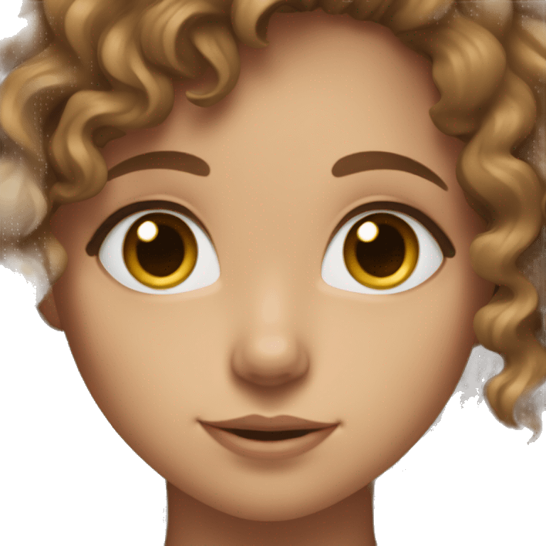 Girl with brown curly hair and blue eyes and tan/white skin  emoji