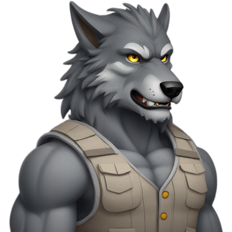 muscular gray werewolf with vest emoji