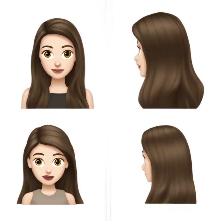 Brunette long hair blowout girl, pale skin, Chanel birkin Dior emoji