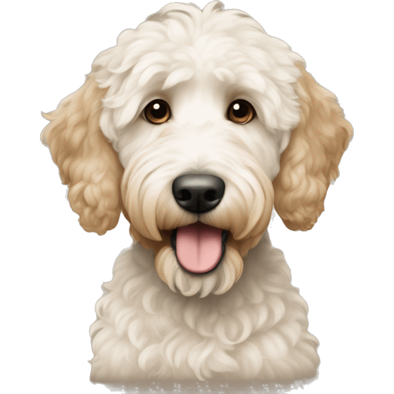 White and beige goldendoodle barkng  emoji