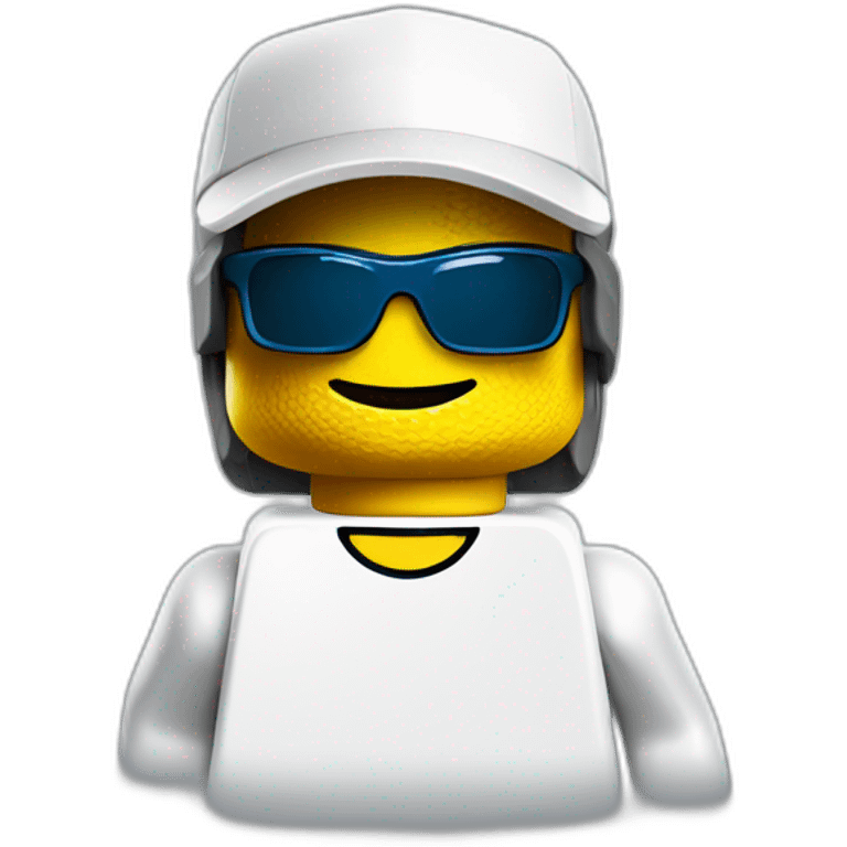 Lego head of tennis player in sport sunglasses and sport cap emoji