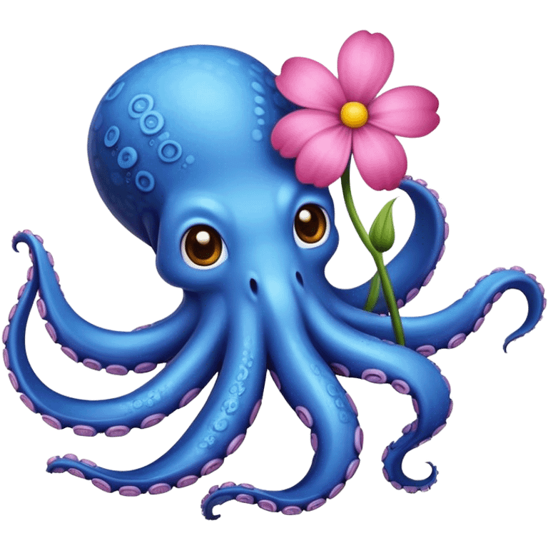 blue octopus with flower emoji