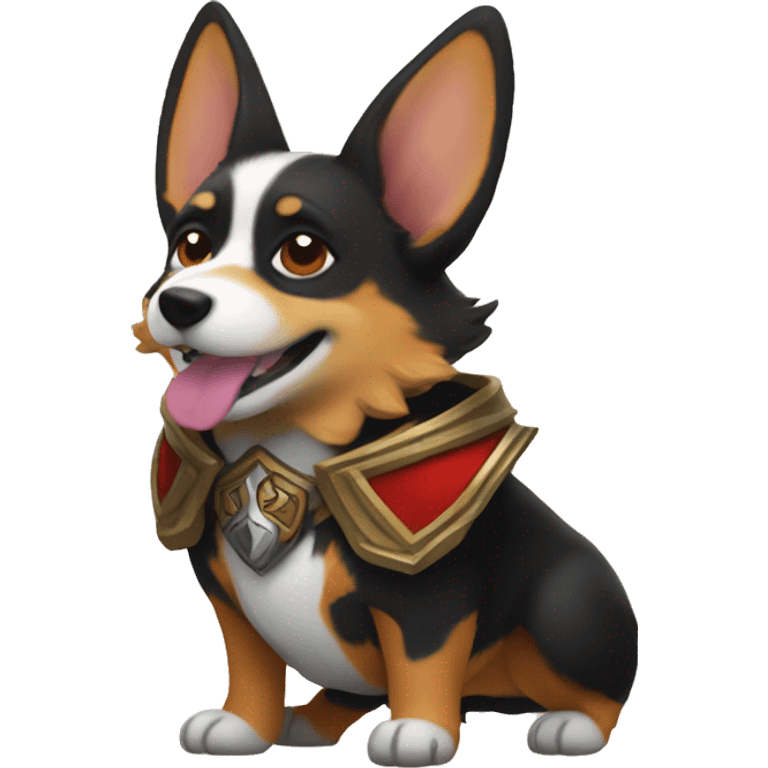  Black Tri-color Corgi dressed like world of Warcraft character horde emoji