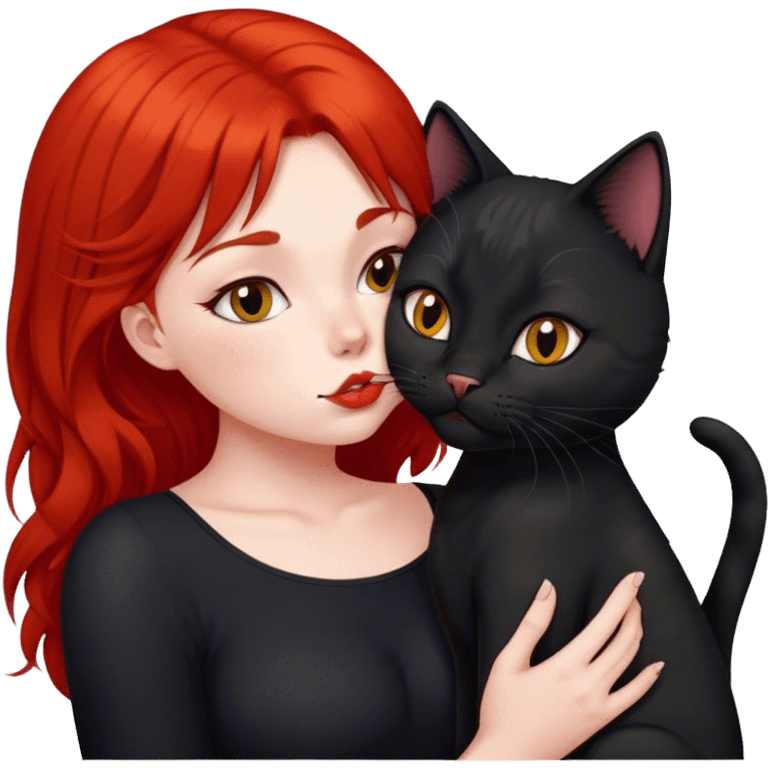 black british cat kisses a red hair girl emoji