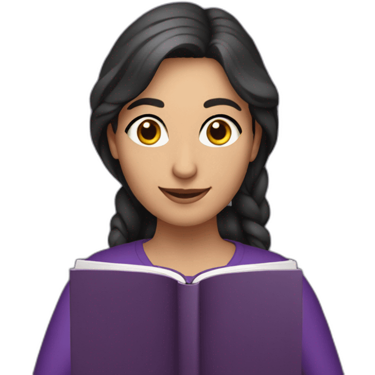 Armenian women with the purple clothes reading book and looking at camera and smiling  emoji