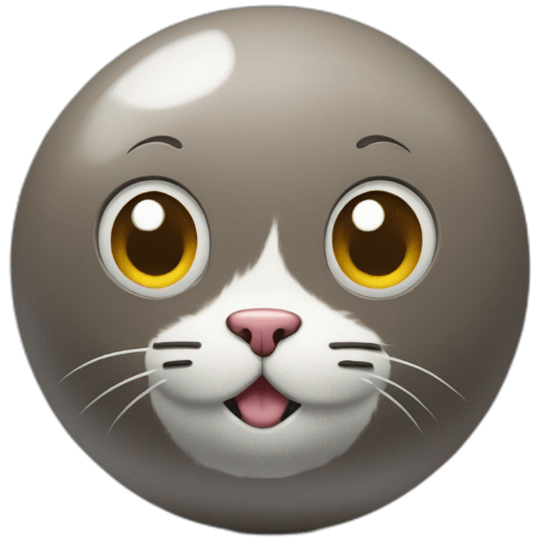 3d sphere with a cartoon Cat skin texture with big thoughtful eyes emoji