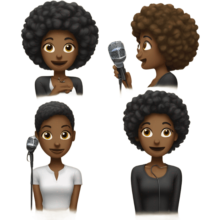 Two black girls with natural hair talking into short microphones  emoji