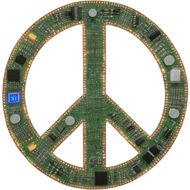 A peace sign made out of circuits like a circuit board emoji