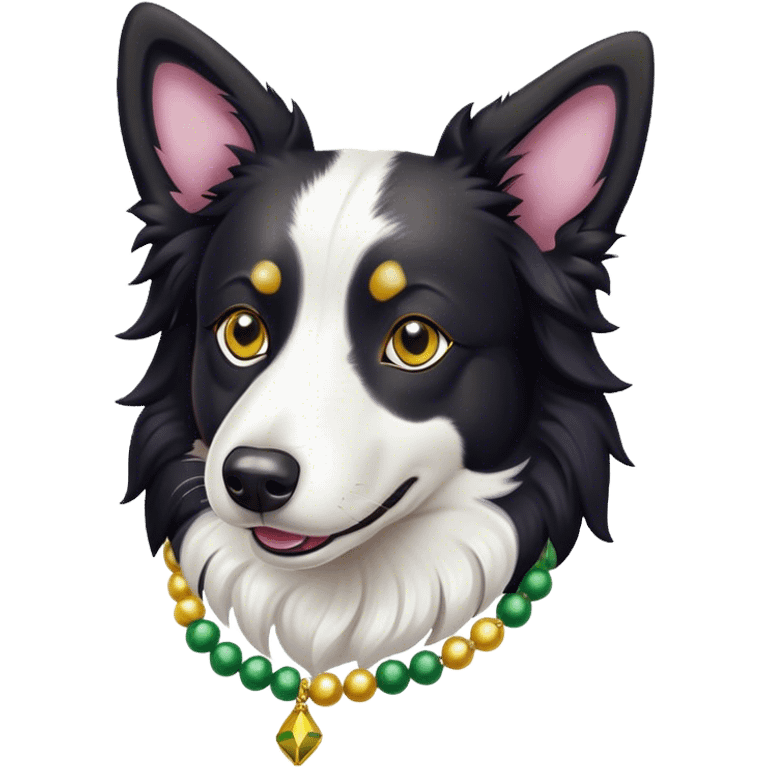 Black white border collie Mardi grass emoji