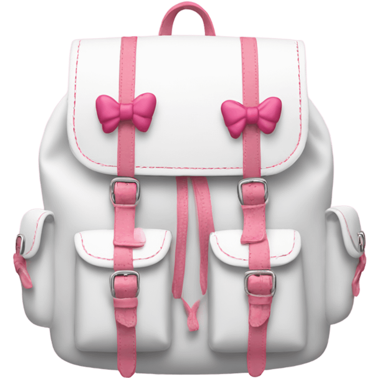 A white mini backpack with pink lace and small bows emoji