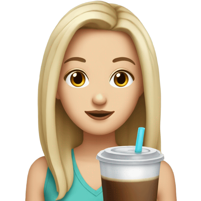 White Girl drinks iced coffee emoji