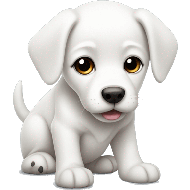 A white puppy with bright black eyes and slightly folded ear tips emoji