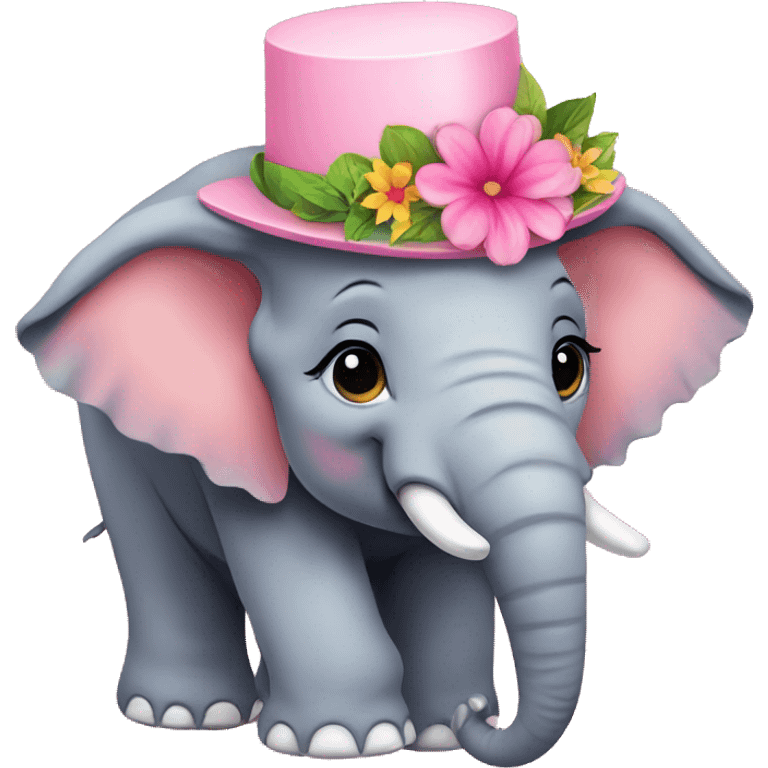 Elephant wearing a pink hat with flowers emoji