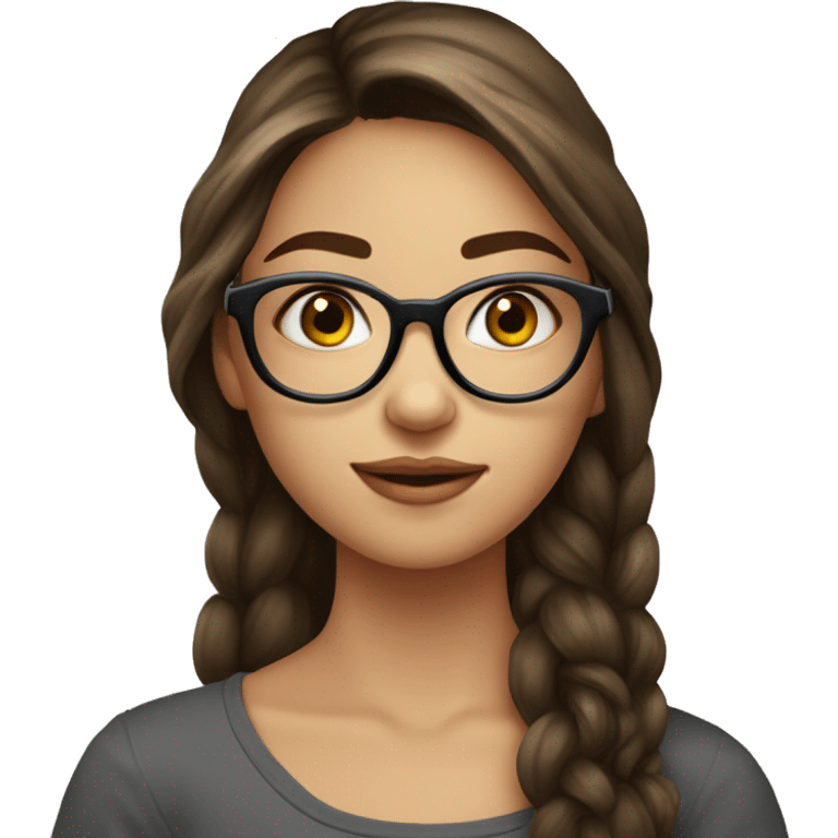 Fille chatain cheveux longs lunettes ronde noire yeux bleus emoji