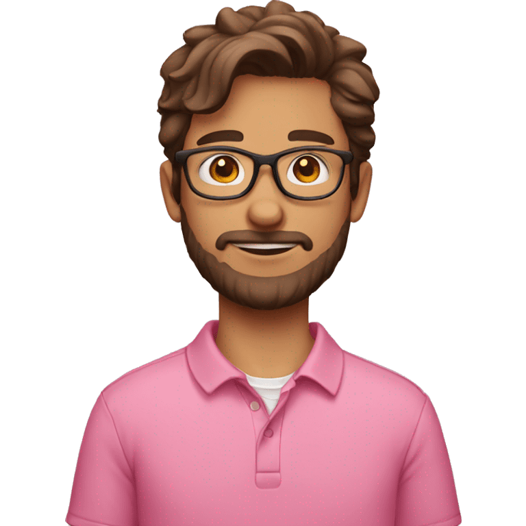 brown hair boy with beard small glasses and pink polo emoji