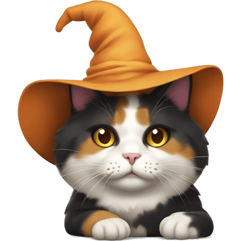 Fat calico cat witch hat emoji