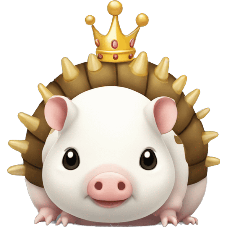  white piebald chubby round armadillo pig panda centipede armadillo wearing a crown emoji