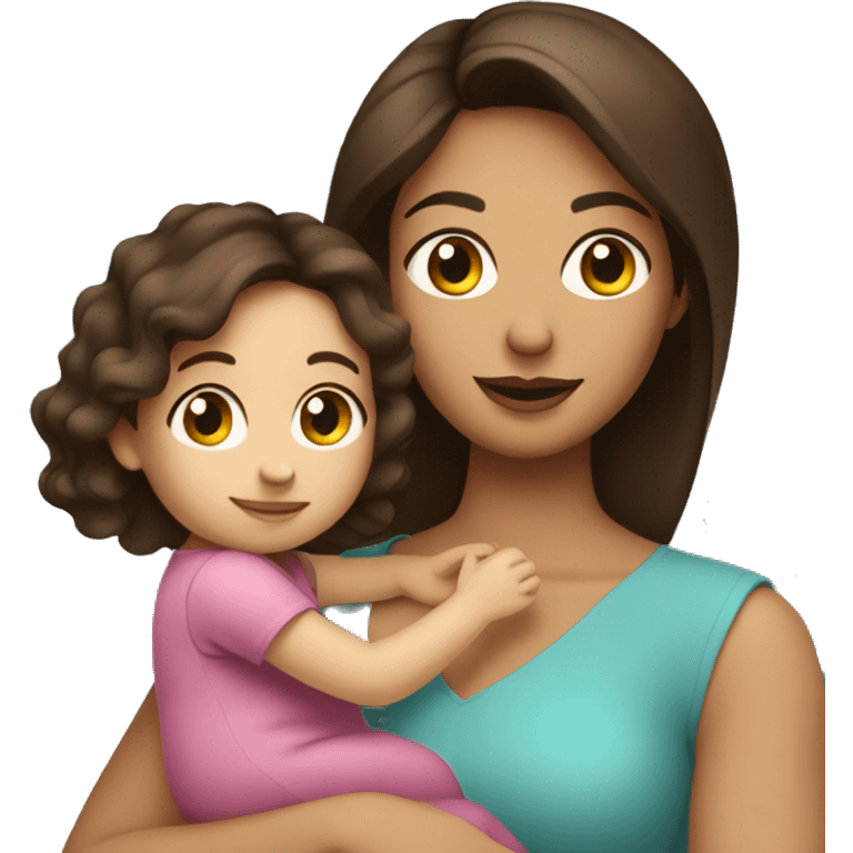 fair skinned brunette woman holding toddler emoji