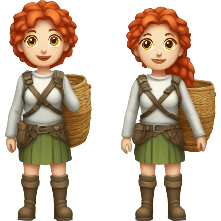 red hair female winter mountaineer with Easter basket and Greek flag emoji