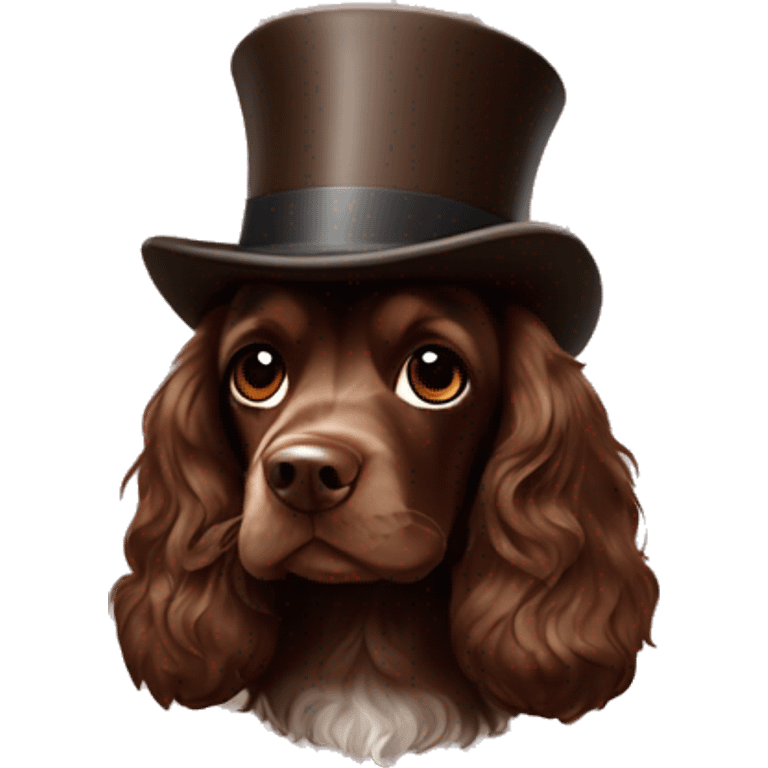 Chocolate brown cocker spaniel wearing top hat emoji