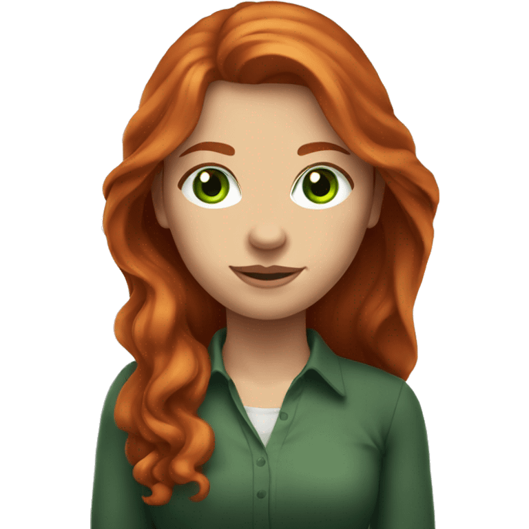 long-haired redhead woman with green eyes, on knees  emoji