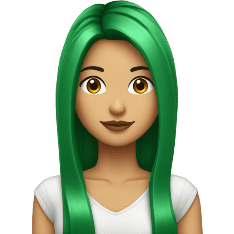 Chica morena con pelo más largo de un lado con mechas PELIRROJAS Y OJOS VERDE emoji