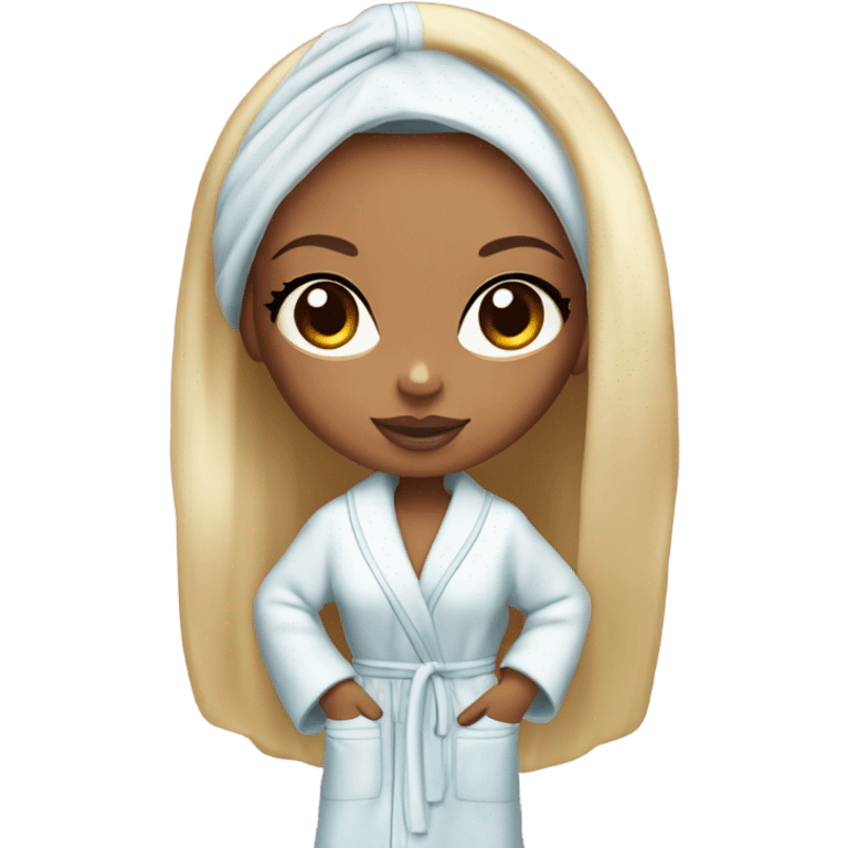 Bratz doll-style girl with a big head in a bathrobe emoji