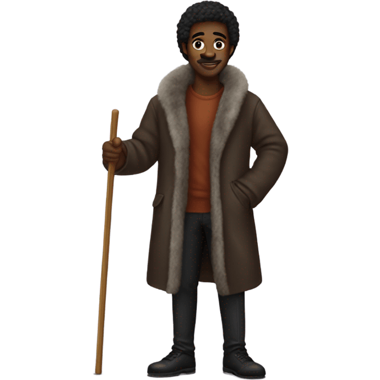 black guy in fur coat with cane emoji