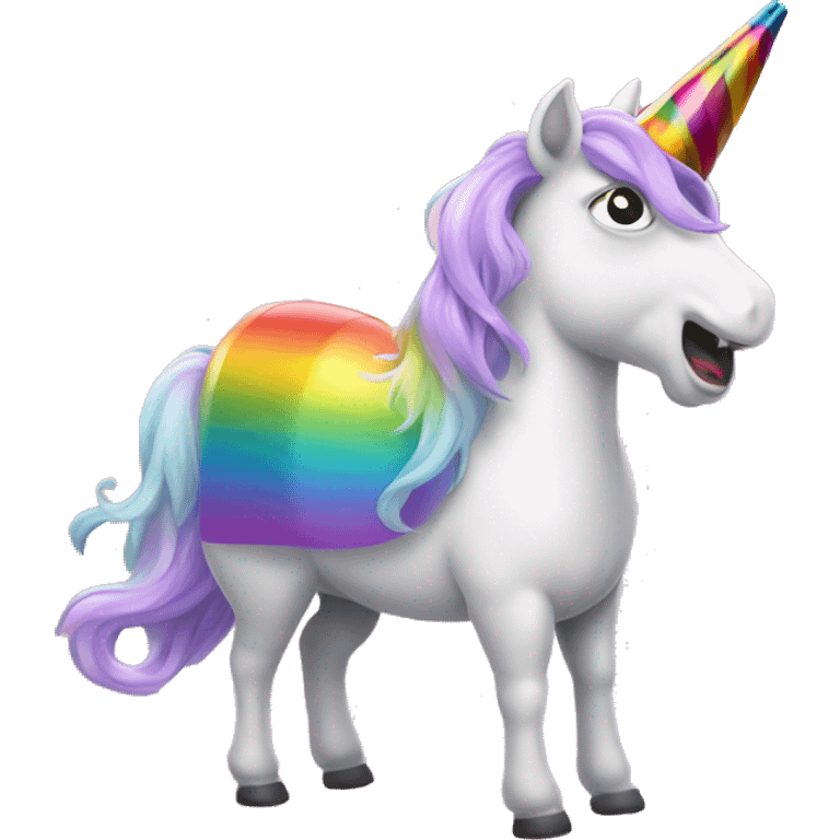 Rainbow unicorn with a party blower emoji