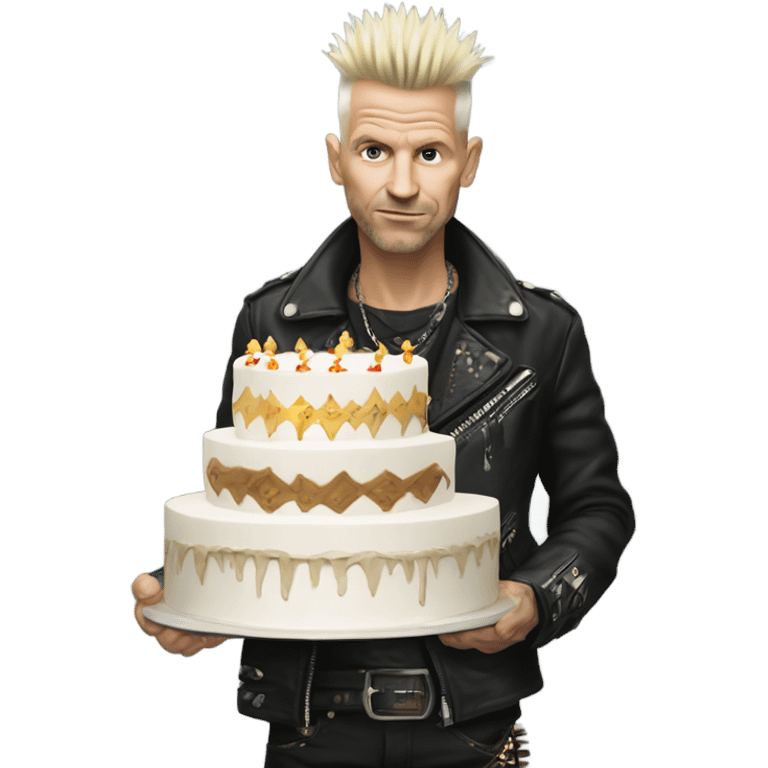 White male Punk with mohican holding 60 year birthday old cake emoji