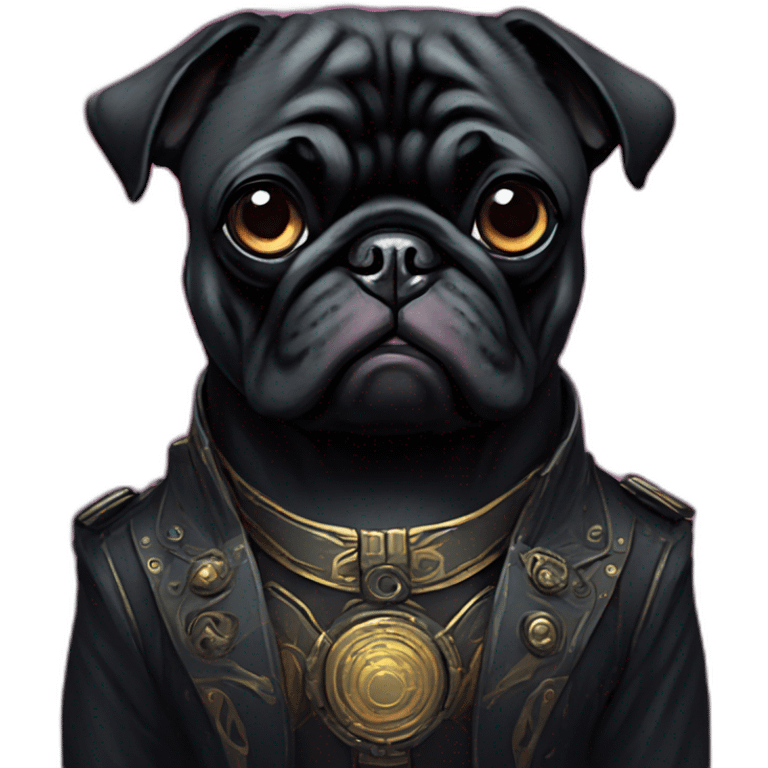 A cyberpunk black pug in Art Nouveau style during 1910 emoji