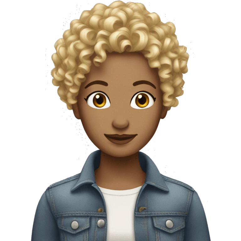 curly haired woman blonde tips cutesy emoji