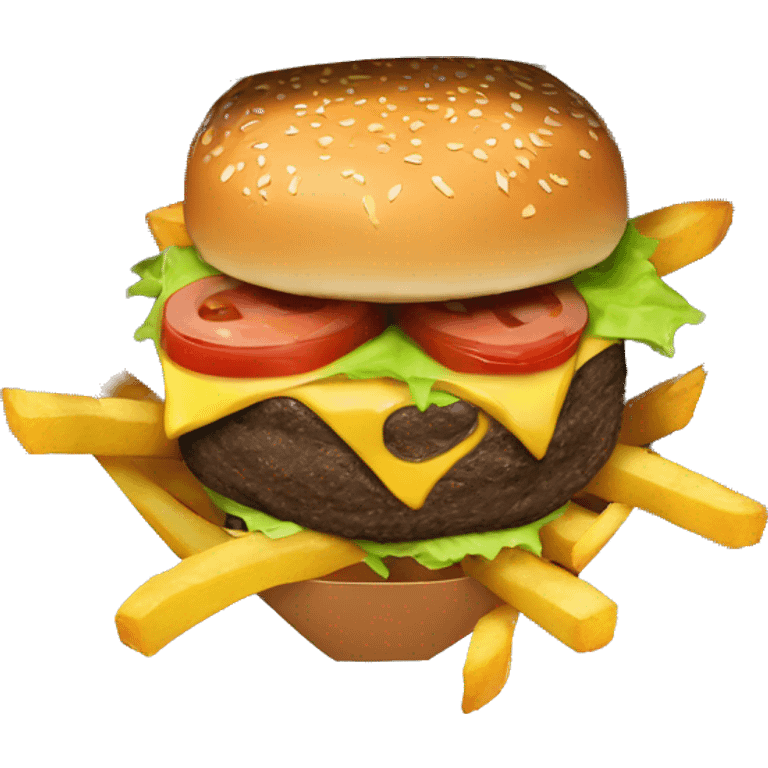 Burger and fries in an oval black basket emoji