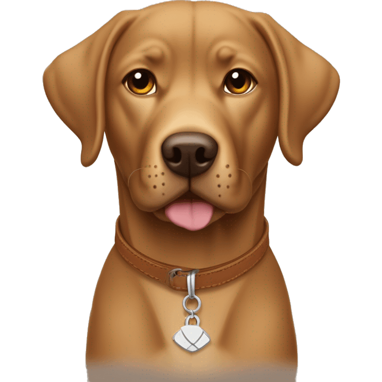 Una perrita color canela labrador retriever mezclado con Pitbul con collar emoji