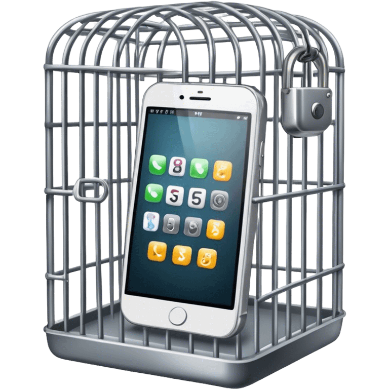 a mobile phone locked in cage emoji