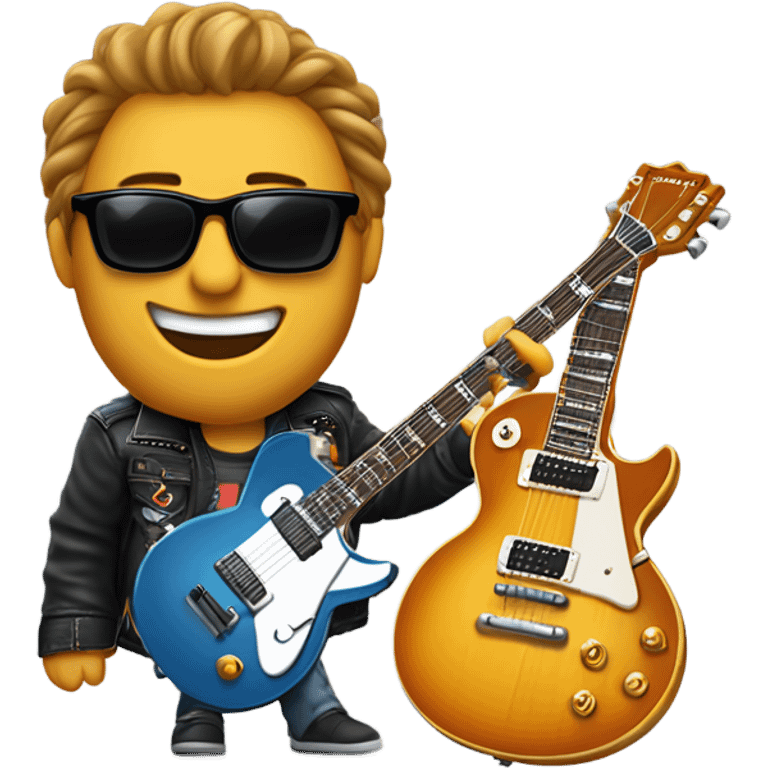 un emoji du guitariste phenix avec blouson cuir et gibson les paul studio et lunettes de soleil et il sourit  emoji