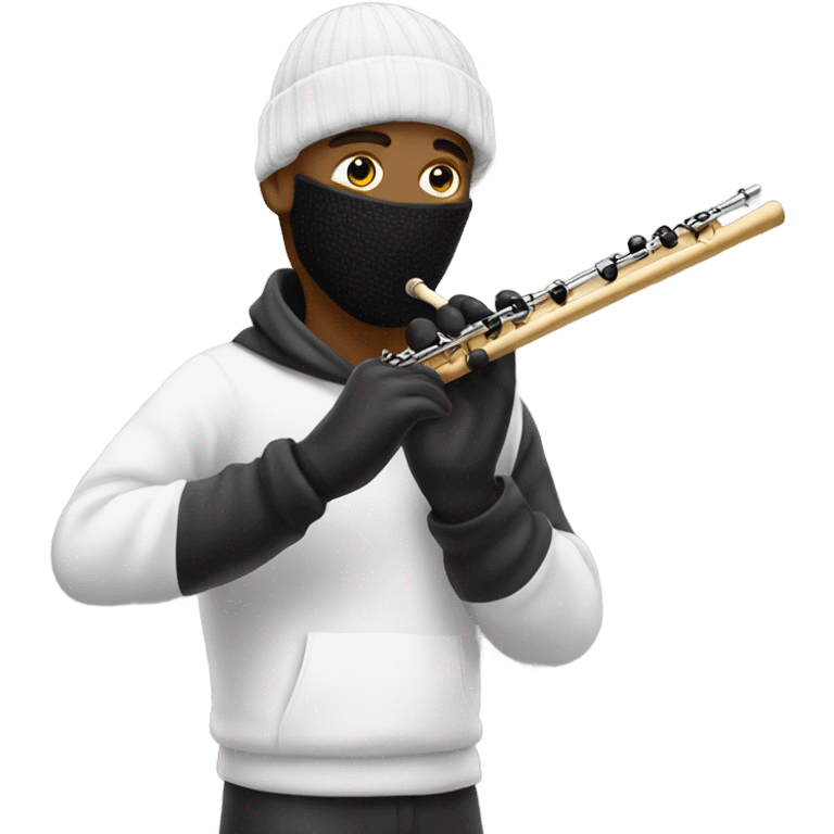 Man with a ski mask playing the flute emoji