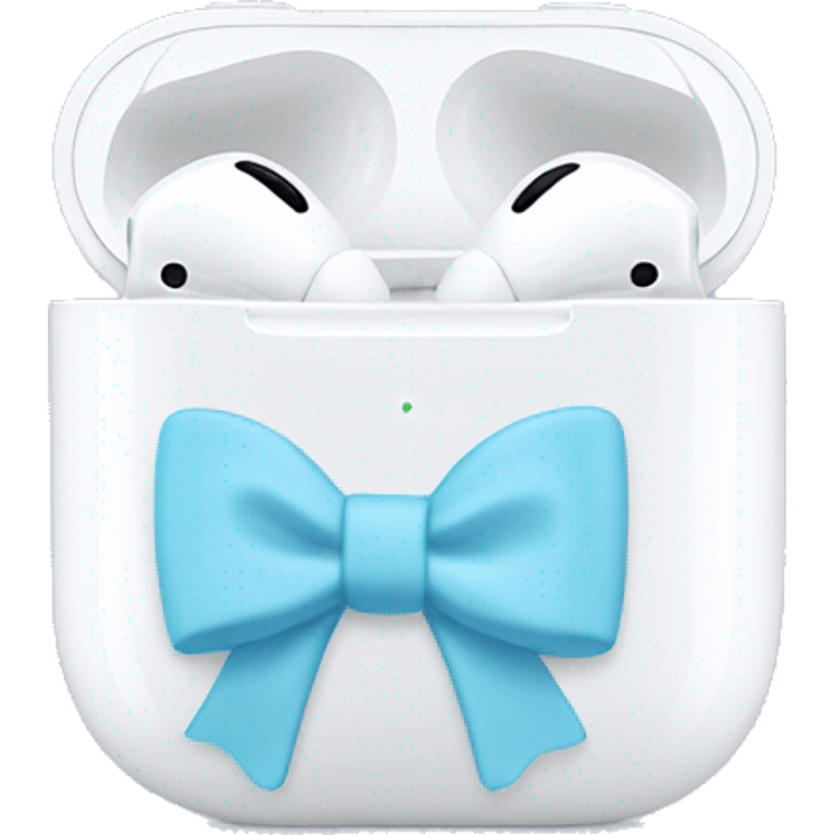 AirPods Pro in a white case with a pastel blue bow on the case emoji