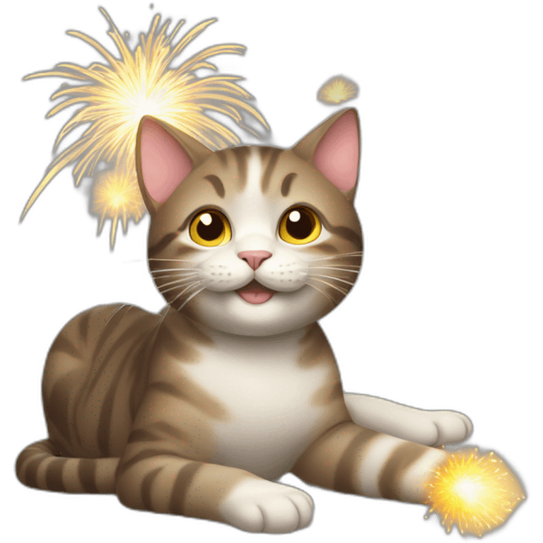 a happy cat with firework emoji