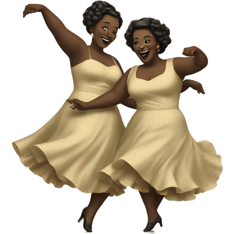 two plus size women dancing, vintage  emoji