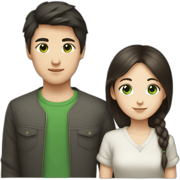 Chinese boy and brunet Russian girl with green eyes  emoji