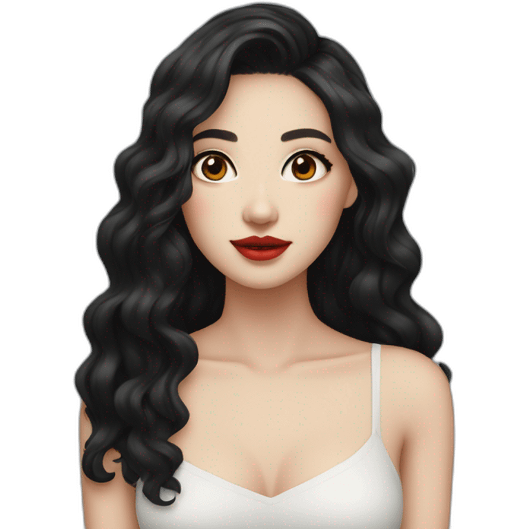 Beautiful woman,Black hair,wavy hair，long hair,White skin,oval face,big eyes,Blackeyes,Red lips,Chinese emoji