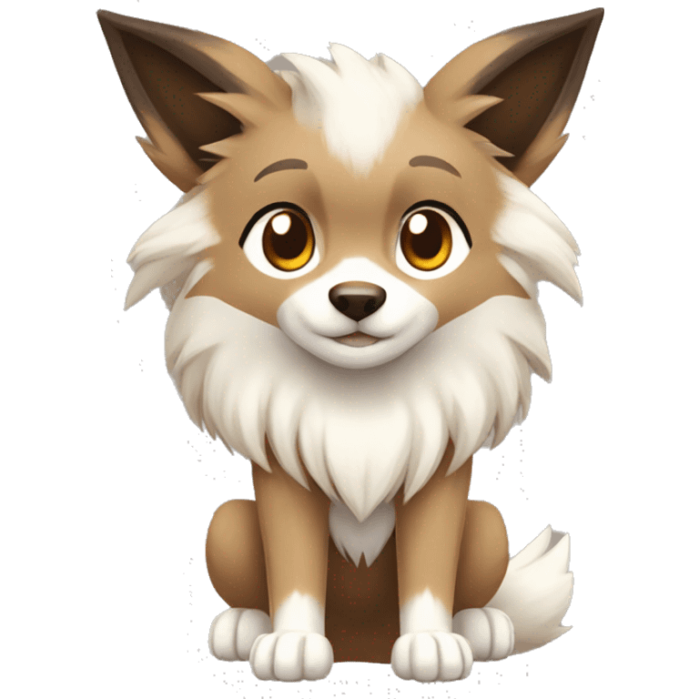 Brown Beige White Cartoon Chibi Wolf Eevee Lycanroc Full Body emoji