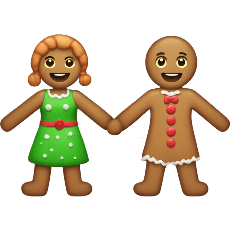 A male gingerbread cookie and a female gingerbread cookie holding hands emoji