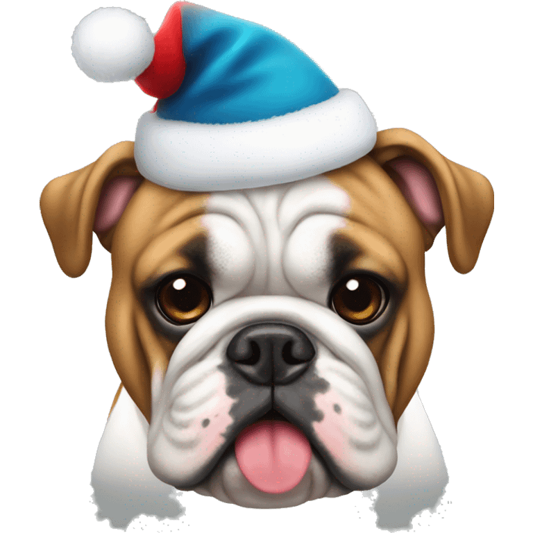 English bulldog wearing a Christmas hat emoji