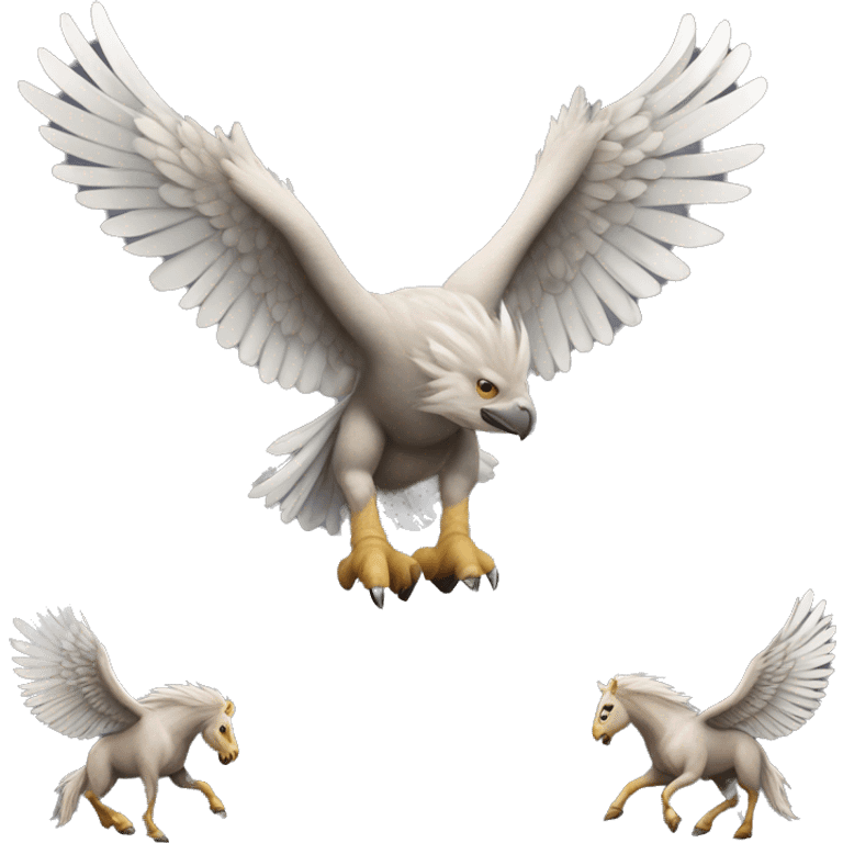 hippogriff: Majestic creatures with the front legs, wings, and head of a giant eagle and the body, hind legs, and tail of a horse. emoji